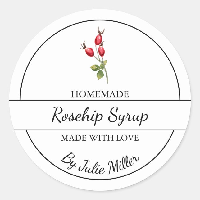 Adesivo Redondo Rótulo Simples de Xarope de Rosehip (Frente)