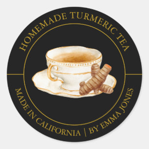 Adesivo Redondo Rótulo Turmeric Tea Modern