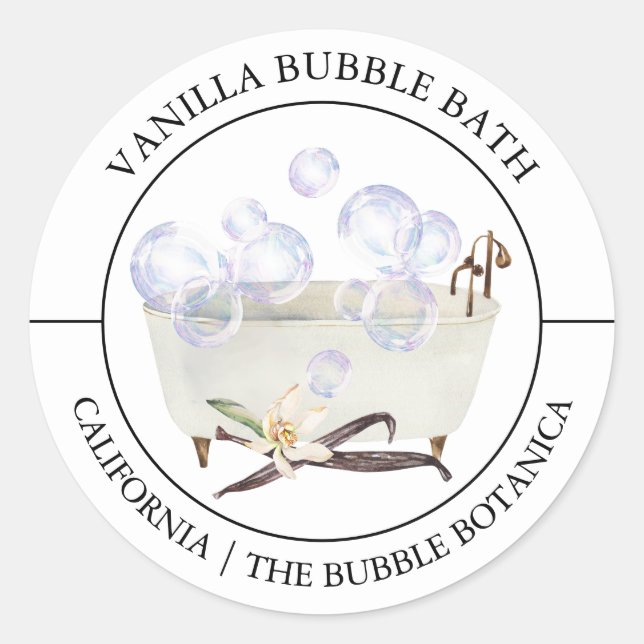 Adesivo Redondo Rótulo Vanilla Bubble Bath (Frente)