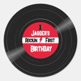 Adesivo Redondo Rótulo Vermelho do Registro de Vinilo de Aniversár