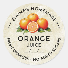 Adesivo Redondo Rótulo vintage de suco de laranja caseiro