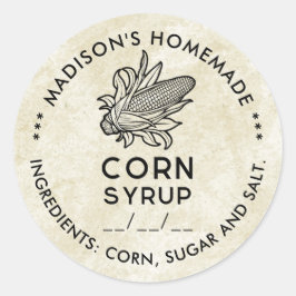 Adesivo Redondo Rótulo vintage de xarope de milho com espigas em p
