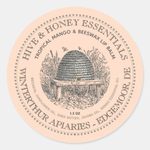 Adesivo Redondo Rótulo Vintage Skep Hive & Honey Essentials 