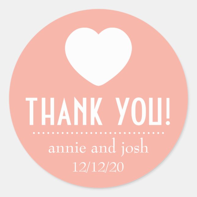 Adesivo Redondo Rótulos de Agradecimentos Cardíacos (Peach) (Frente)