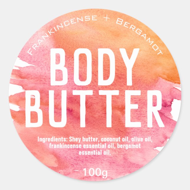 Adesivo Redondo Rótulos de Aquarela Rosa e Laranja (Frente)