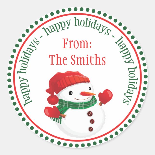 Adesivo Redondo Rótulos de Círculo de Neve Feliz (Frente)