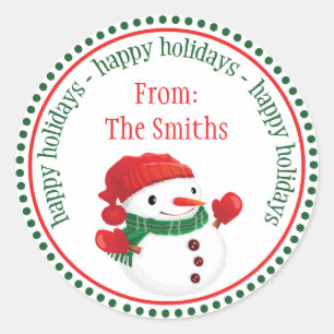 Adesivo Redondo Rótulos de Círculo Feliz de Snowman Dot