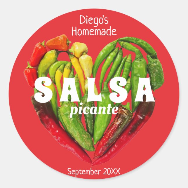 Adesivo Redondo Rótulos de comida de pimentões chili apimentados e (Frente)
