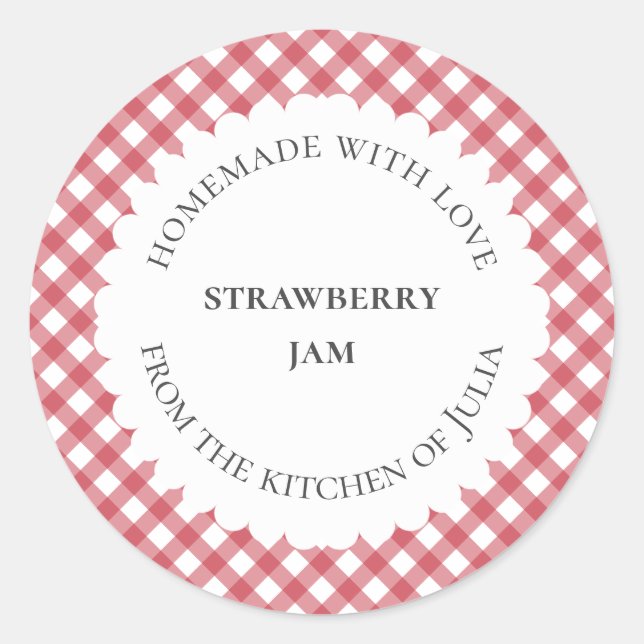 Adesivo Redondo Rótulos de comida e potes de ginga vermelha para p (Frente)