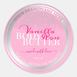 Adesivo Redondo Rótulos de empacotamento de produtos rosa e pratea