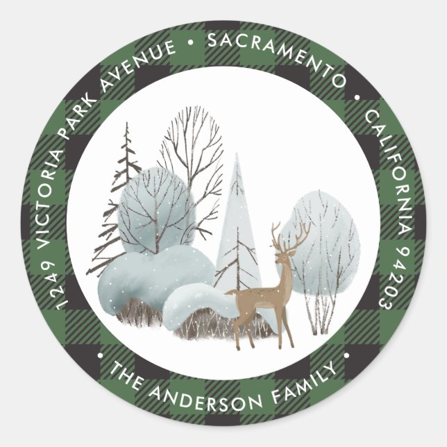 Adesivo Redondo Rótulos de Endereço de Regresso de Natal para Rein (Frente)