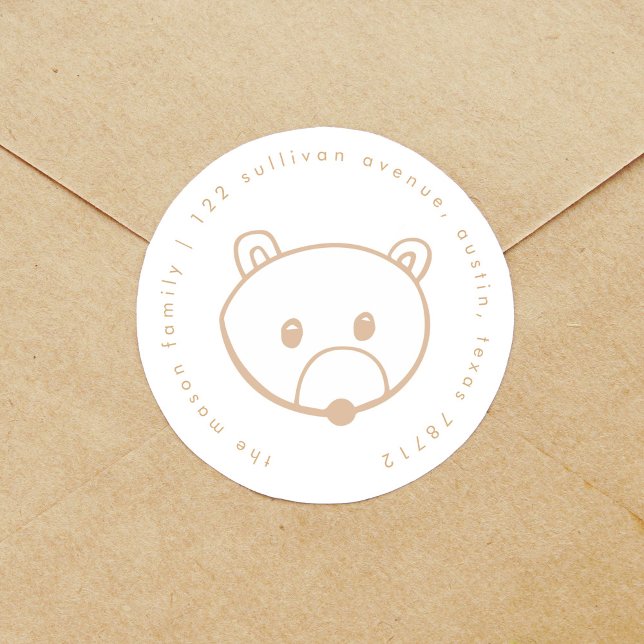 Adesivo Redondo Rótulos de Endereço de Retorno do Urso de Fairytal (Blush pink fairytale woodland bear return address label round stickers.)