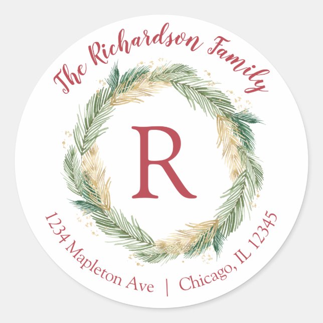 Adesivo Redondo Rótulos de endereços de devolução de pinheiro de o (Frente)