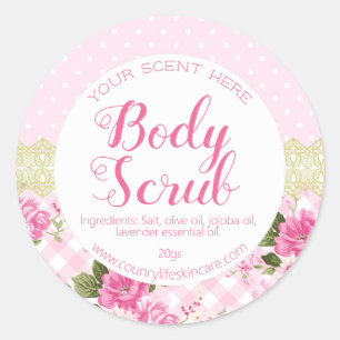Adesivo Redondo Rótulos de esfregaço cor-de-rosa de Rosa Lace Co
