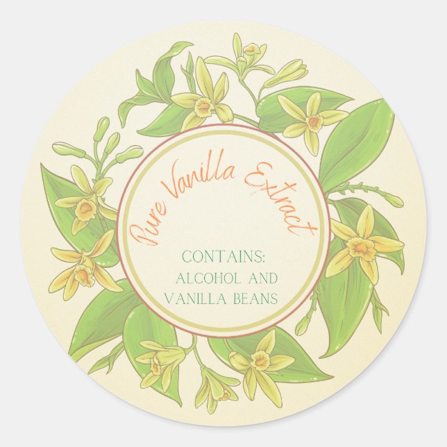 Adesivo Redondo Rótulos de Extração de Baunilha Pura (Frente)