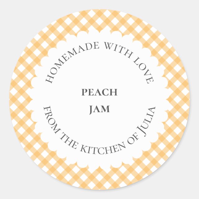 Adesivo Redondo Rótulos de geleia em gingão amarelo para presentes (Frente)
