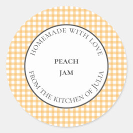 Adesivo Redondo Rótulos de geleia em gingão amarelo para presentes