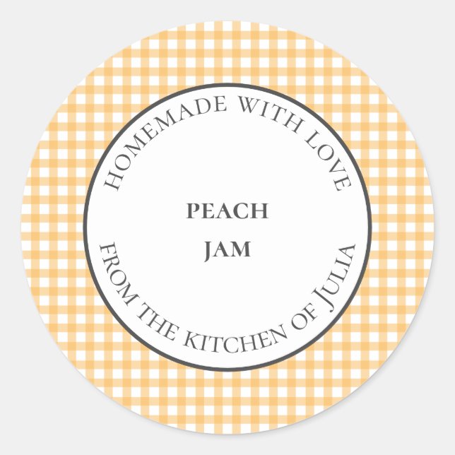 Adesivo Redondo Rótulos de gingão amarelo para potes de comida par (Frente)