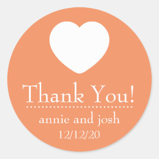 Adesivo Redondo Rótulos de "Heart Obrigado" (Laranja)