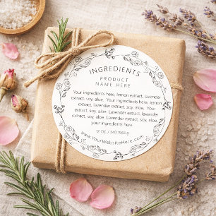 Adesivo Redondo Rótulos de Ingredientes de Grinalda Floral de Arte