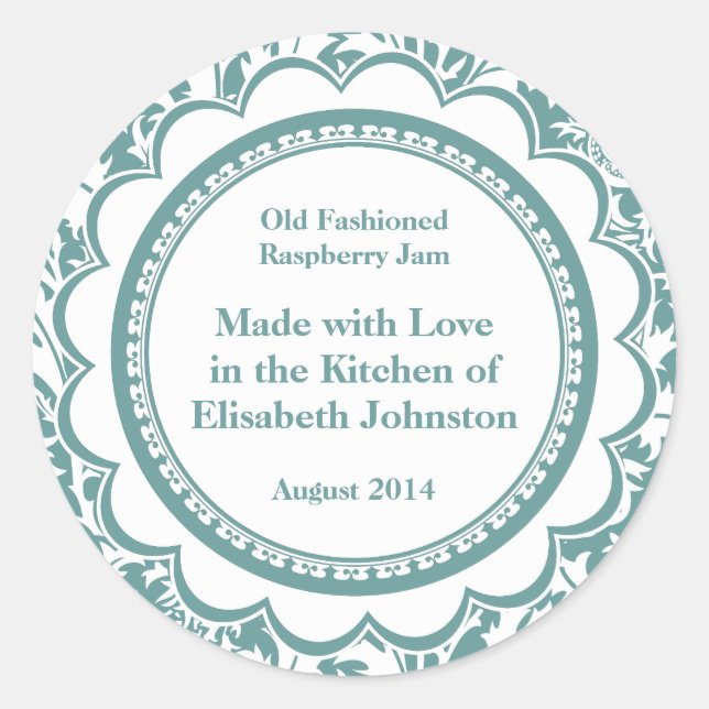 Adesivo Redondo Rótulos de latas Damask para Emperramentos Homemad (Frente)