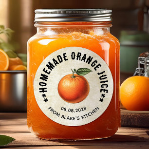 Adesivo Redondo Rótulos de latas de suco de laranja no estilo vint