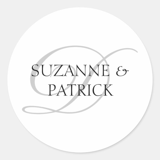 Adesivo Redondo Rótulos de Monograma do Script D (Prata / Preto) (Frente)