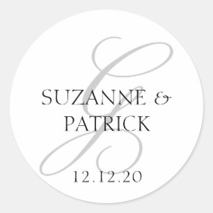 Adesivo Redondo Rótulos de Monograma do Script G (Prata / Preto)