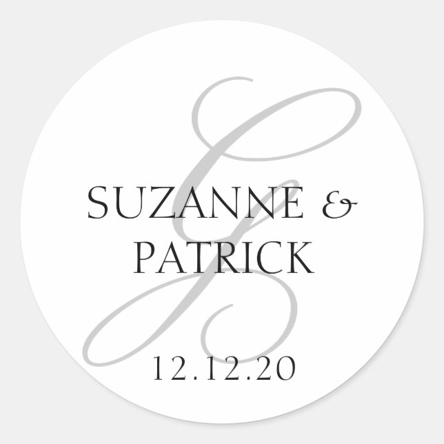Adesivo Redondo Rótulos de Monograma do Script G (Prata / Preto) (Frente)