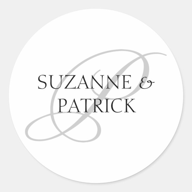 Adesivo Redondo Rótulos de Monograma P de Script (Prata / Preto) (Frente)