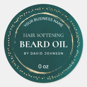 Adesivo Redondo Rótulos De Óleo De Barba Dourada E Verde-Teal De