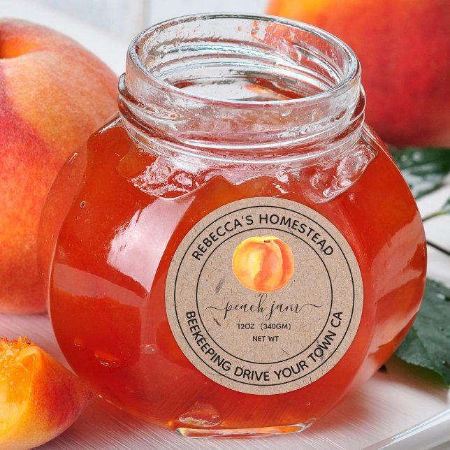 Adesivo Redondo Rótulos de papel kraft de geleia de pêssego para p (Criador carregado)