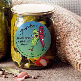 Adesivo Redondo Rótulos de Pickles e Pimentões Divertidos em Carto