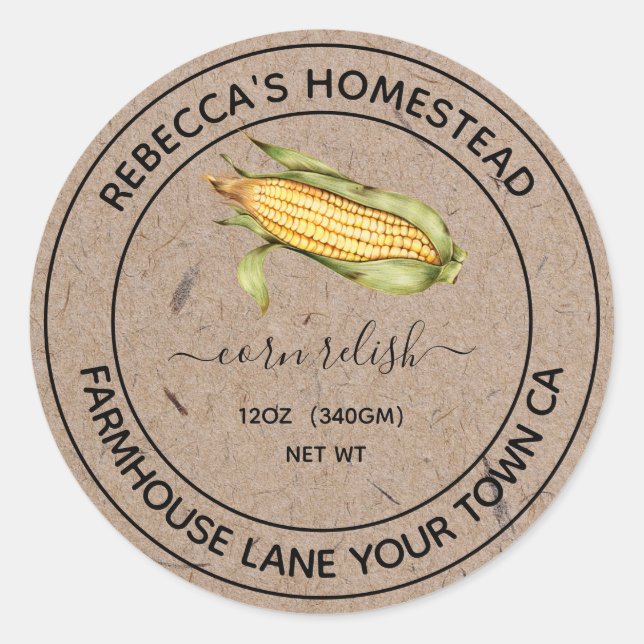 Adesivo Redondo Rótulos de Potes de Conserva de Papel Kraft Relish (Frente)