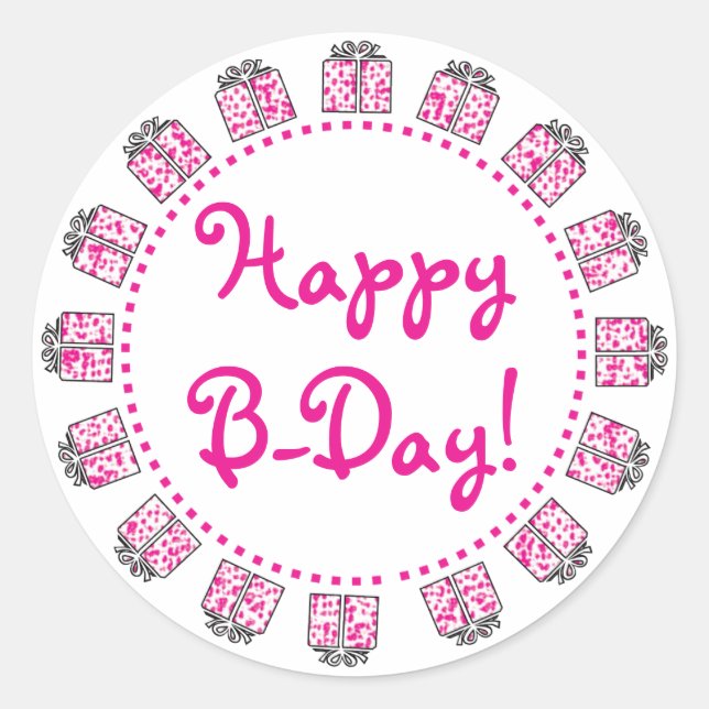 Adesivo Redondo Rótulos de Presente de Aniversário (Frente)
