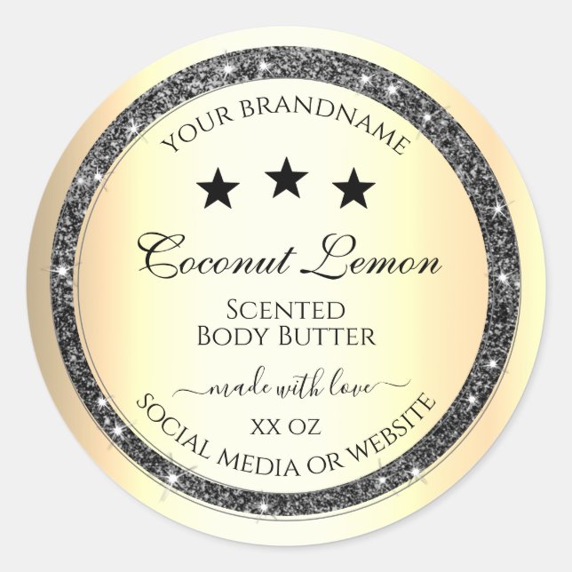 Adesivo Redondo Rótulos de produto com efeito Dourado de brilho pr (Frente)