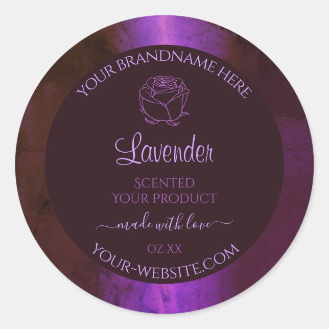 Adesivo Redondo Rótulos de produto de mármore roxos Shimmery Flor  (Frente)