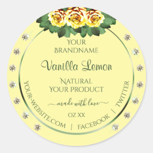 Adesivo Redondo Rótulos de produto de nata amarela Diamantes de ro
