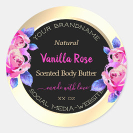 Adesivo Redondo Rótulos de produto Dourado e preto, cor-de-rosa, f