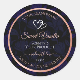 Adesivo Redondo Rótulos de Produto Floral Azul Preto Moderno Rosa 