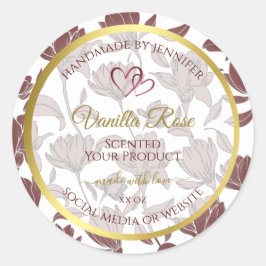 Adesivo Redondo Rótulos de Produto Floral Colorido Maroon Dourado