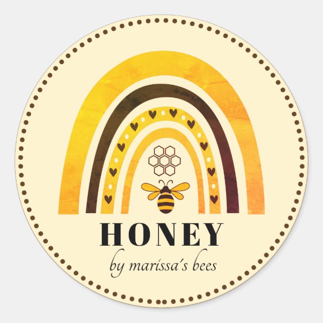 Adesivo Redondo Rótulos de produto Mel Rainbow Bee Honey (Frente)
