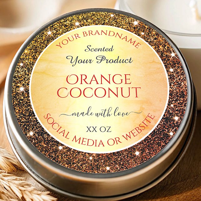 Adesivo Redondo Rótulos de Produto Sparkle Glitter Laranja Glam La (Criador carregado)