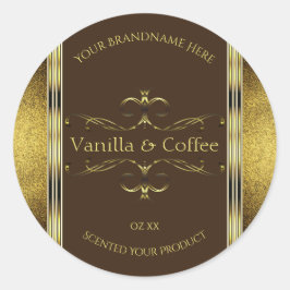 Adesivo Redondo Rótulos de produtos de Bordas Douradas e Castanho 