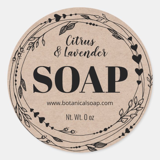 Adesivo Redondo Rótulos De Sabão Floral De Kraft Homemade (Frente)