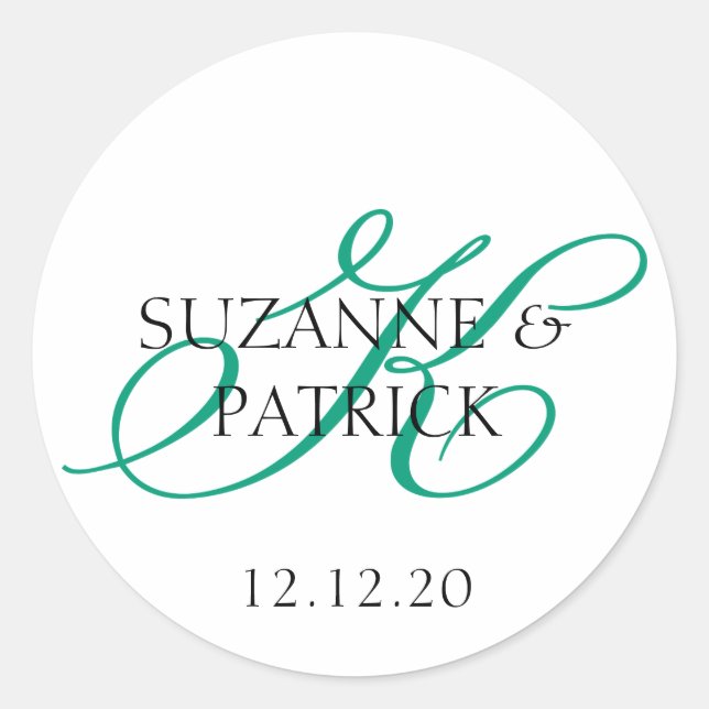 Adesivo Redondo Rótulos do Monograma do Script K (Esmeralda / Pret (Frente)