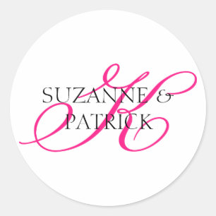 Adesivo Redondo Rótulos do Monograma do Script K (Rosa Hot / Pret