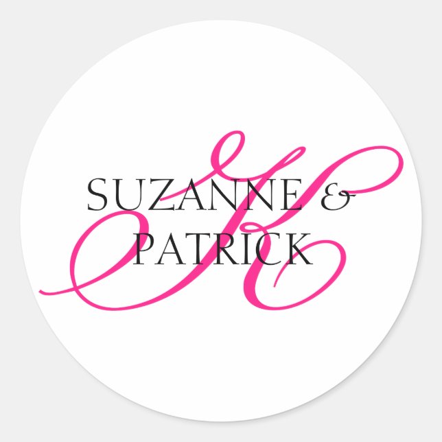 Adesivo Redondo Rótulos do Monograma do Script K (Rosa Quente / Pr (Frente)