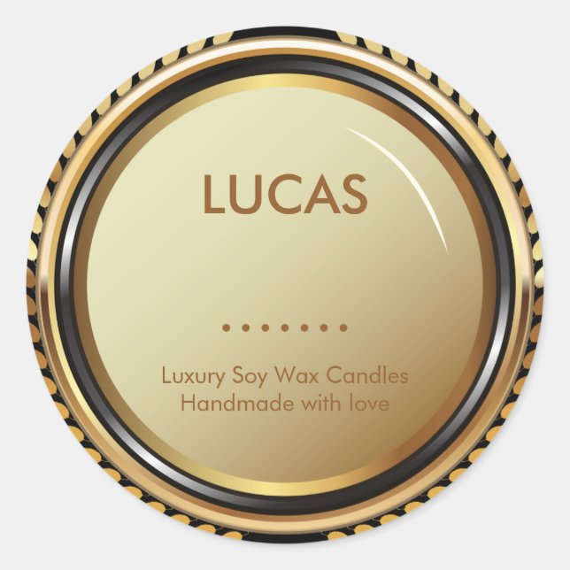 Adesivo Redondo Rótulos Dourados e Pretos Metálicos (Frente)