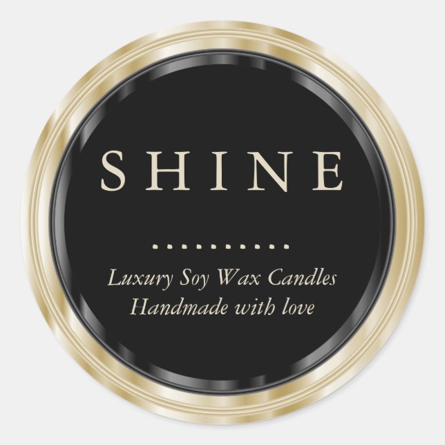 Adesivo Redondo Rótulos Dourados e Pretos Metálicos Leves (Frente)